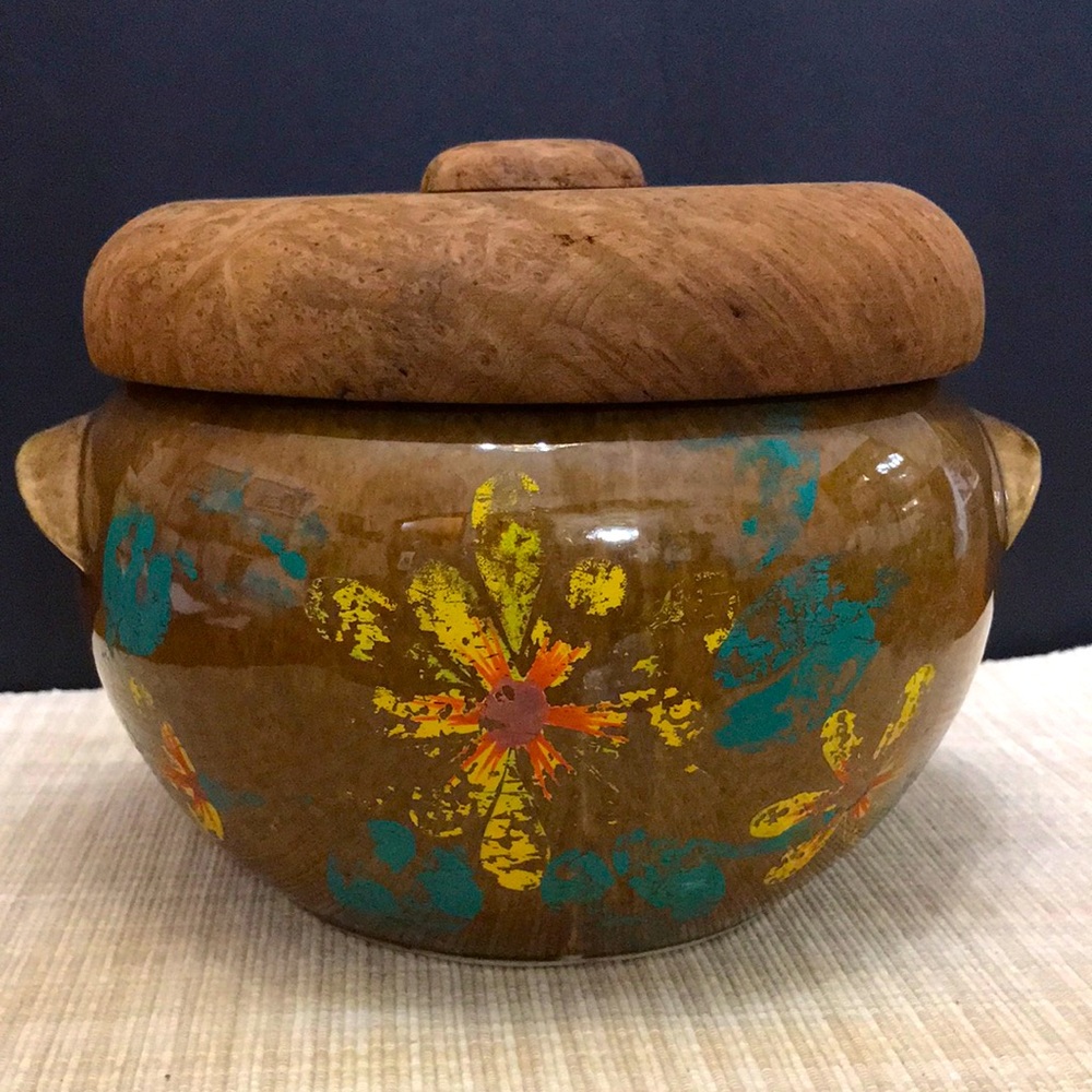 McCoy CROCK w BURL Wood Lid UNIQUE